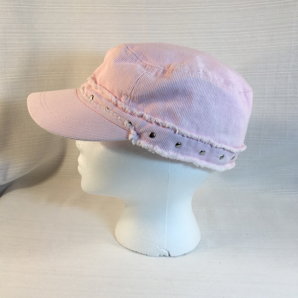 Light Pink Corduroy Cap Embellished w Silver Brads